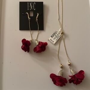 INC earrings and necklace. Dark pink rose color.
